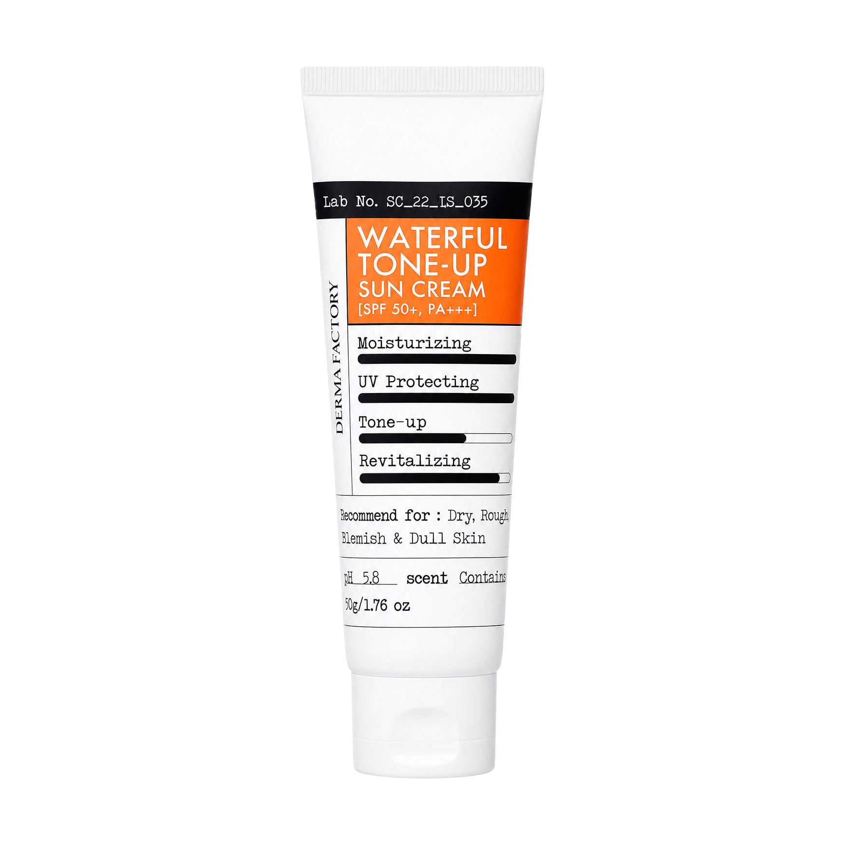Зволожувальний сонцезахисний крем для обличчя Derma Factory Waterful Tone-up Sun Cream SPF 50+ PA+++, 50 г